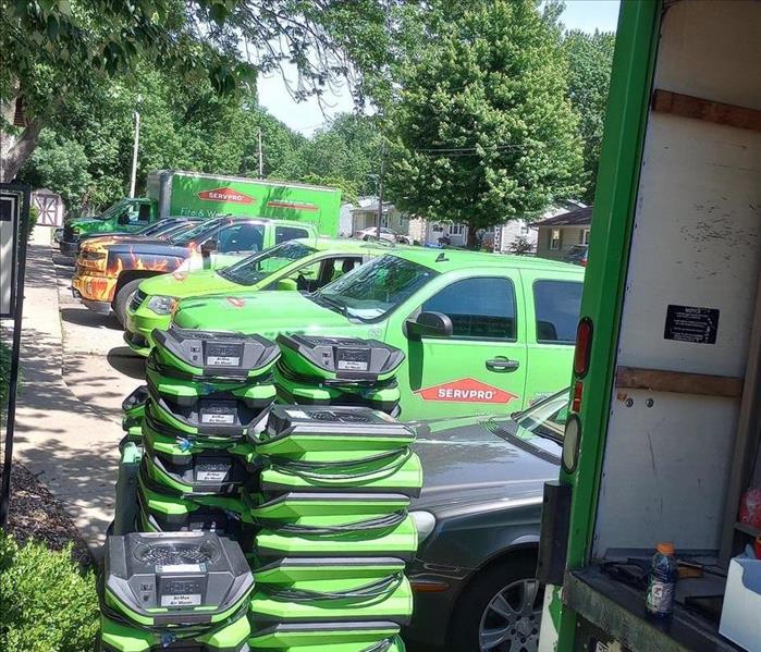 All of the SERVPRO Vehicles Lined Up in Sedalia