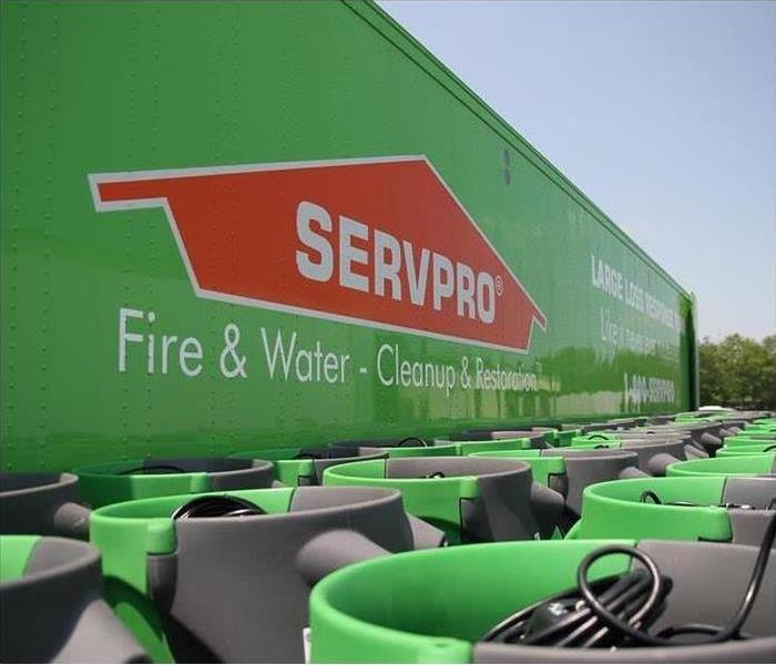 SERVPRO trailer with equipment in the foreground